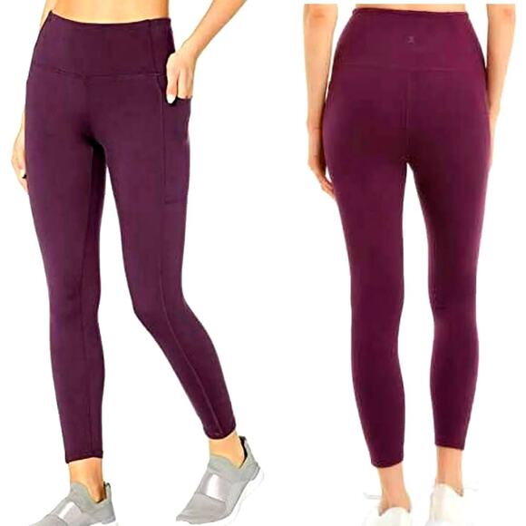 Danskin Activewear Yoga Gym Workout Tight Leggings Pocket High Rise Size L Plum - Picture 2 of 16